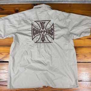 Jesse James West Coast Choppers Button-Up Shirt Men’s Beige Workwear XL Flaw/SEE